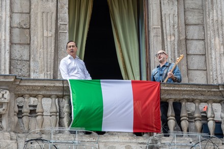 Milan Mayor sings popular protest song Bella ciao to mark Italy's 75th Liberation Day, Milan, Italy - 25 Apr 2020