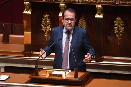 French member of Parliament Herve Saulignac during the debate on the national strategy of the deconfinement plan in the context of the fight against the COVID-19 pandemic at the National Assembly in Paris, France