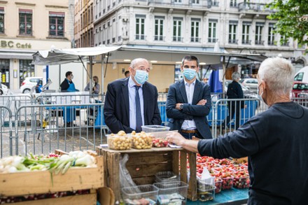 Mayor of Lyon Gerard Collomb visits a market, Lyon, France - 05 May 2020