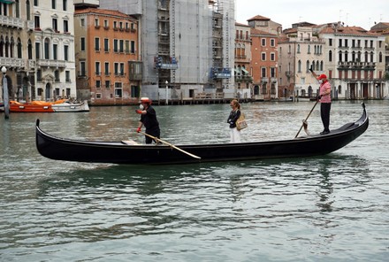 Two Gondoliers Row Ferry Gondola On Editorial Stock Photo Stock