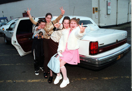 Spice Girls Appear At Wembley On The Same Night As England Play Football Match. Girl Power These Spice Girls Fans Arrive In Style In Limousine From Left To Right; Annie Odonnell (8) Sandra Murphy (13) Jacqueline Murphy (14) And Treasur Barry (10).