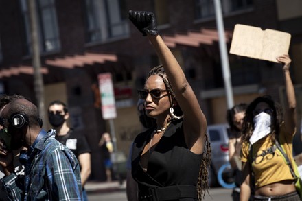 Protest in Los Angeles in wake of George Floyd's death, USA - 12 Jun 2020