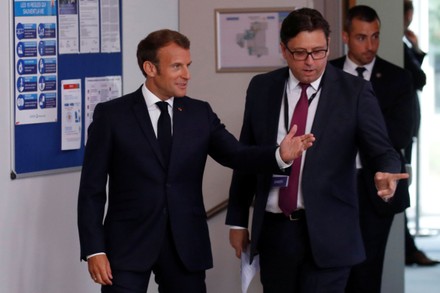 French President Macron visits the French drugmaker's vaccine unit Sanofi Pasteur plant near Lyon, Marcy Letoile, France - 16 Jun 2020