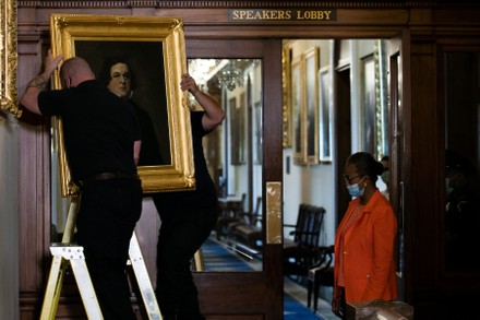 Four portraits of Confederate former Speakers taken down from the walls of the Capitol, Washington, USA - 18 Jun 2020