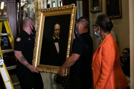 Removal of Paintings from East Staircase of the Speakers lobby in the US Capitol, Washington, District of Columbia, USA - 18 Jun 2020