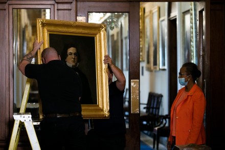 Removal of Paintings from East Staircase of the Speakers lobby in the US Capitol, Washington, District of Columbia, USA - 18 Jun 2020