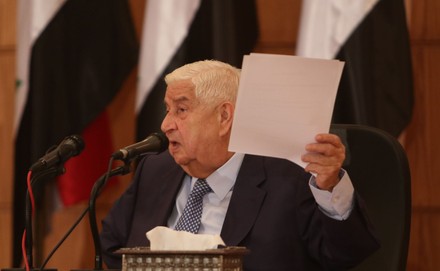 Syrian Foreign Minister Walid al-Moallem holds a press conference, Damascus, Syria - 23 Jun 2020