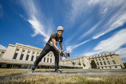 Swiss French Artist Saype Works On Editorial Stock Photo - Stock Image ...