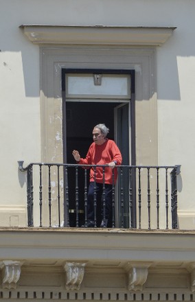 Emilio Fede out on his balcony, Naples, Italy - 24 Jun 2020
