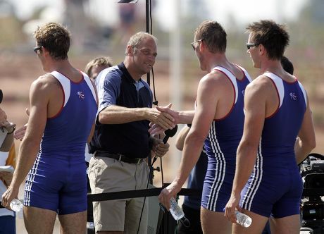 Matthew Pinsent Shakes Hands With Steve Redgrave Also Pictured Ed Coode James Cracknell After Winning Mens Coxless Fours Gold Medal At 2004 Olympic Games In Athens