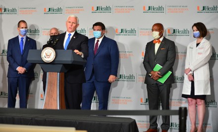 Vice President Mike Pence press conference on Phase III trials for Coronavirus vaccine, Miami, Florida. USA - 27 Jul 2020