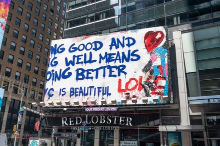 Mr. Brainwash art on billboards at Times Square, New York, United States - 29 Jul 2020