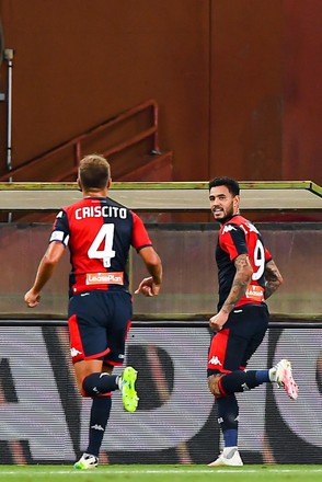 Genoa, Italy - 02 August, 2020: Cristian Romero (C) of Genoa CFC celebrates  after scoring a goal during the Serie A football match between Genoa CFC  and Hellas Verona. Genoa CFC won