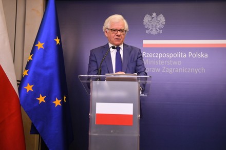 Press conference of the Polish Minister of Foreign Affairs Jacek Czaputowicz, Warsaw, Poland - 10 Aug 2020