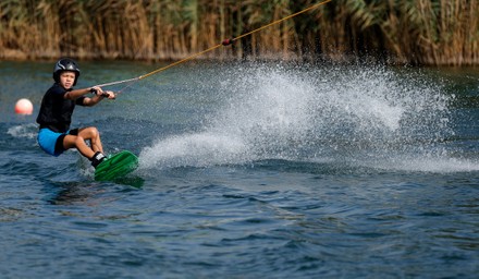 Child Rides Wakeboard On St Leoner Editorial Stock Photo - Stock Image ...