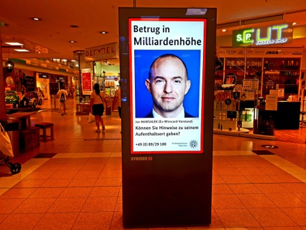 Economic fraud at Wirecard: search for fugative manager Jan Marsalek on a poster in a mall, Hamburg, Germany - 14 Aug 2020