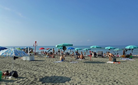 People Celebrate Ferragosto On Beach Ostia Editorial Stock Photo ...