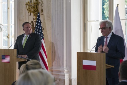 Mike Pompeo press conference in Warsaw, Poland - 15 Aug 2020