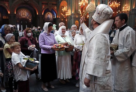 Russian Orthodox Priest Blesses Fruits Holy Editorial Stock Photo ...