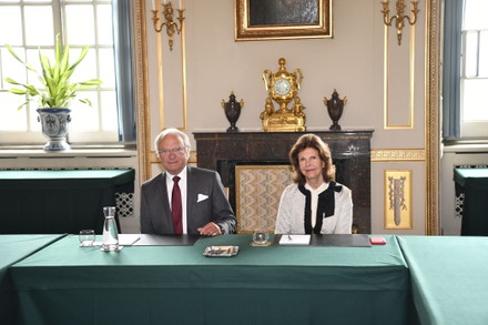 King Carl Gustaf and Queen Silvia meet with the Nobel Foundation's chairman and executive director, Royal Palace, Stockholm, Sweden - 02 Sep 2020