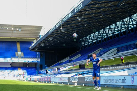 13th September 2020; Portman Road, Ipswich, Suffolk, England, English  League One Footballl, Ipswich Town versus Wigan Athletic; The new Ipswich  Town shirt is seen celebrating 40 years of when the club won