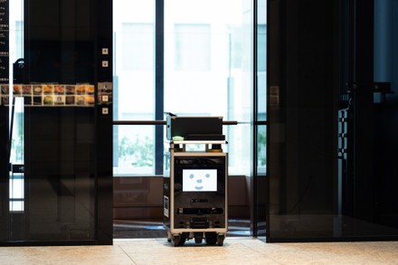 Robot Leaves Elevator During Test Commercial Editorial Stock Photo