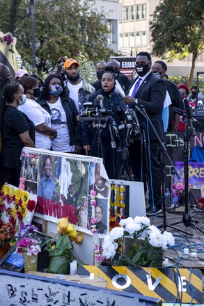 Attorneys addresses the press at the memorial for Breonna Taylor's death in Louisville, US - 25 Sept 2020