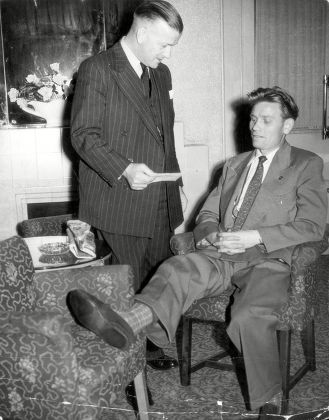 Injured Footballer Charlie Crowe Newcastle United's Left-half Pictured Chatting To Newcastle United Manager Dugald Livingstone In The Lounge Of The Adelphi Hotel In Brighton.