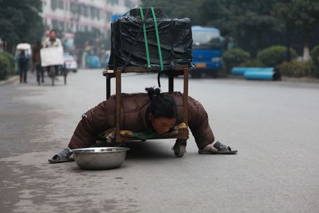 Beggar On His Homemade Cart Pretending Editorial Stock Photo - Stock ...