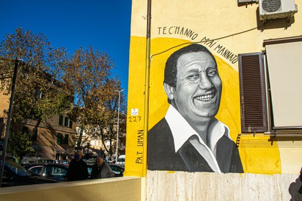 Mural tribute to Alberto Sordi, Trullo, Rome, Italy - 18 Nov 2020