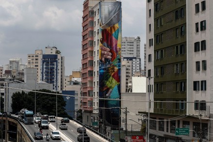 Famed Brazilian muralist Kobra speaks about new his work, Sao Paulo, Brazil - 20 Nov 2020