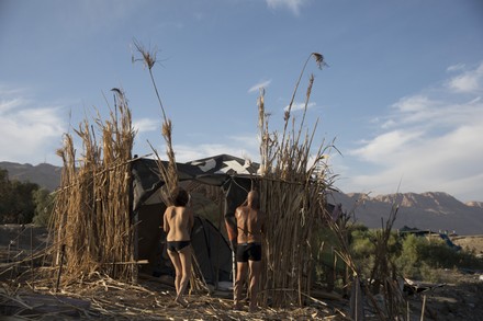 Naturist Campers Build Their Tent Metsuke Editorial Stock Photo - Stock