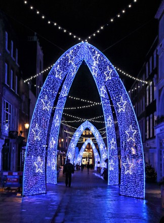 Blue Archway Stars Strings White Lights Editorial Stock Photo - Stock ...