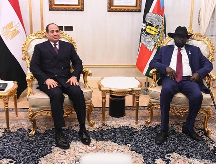 Egypt's President Abdel Fattah al-Sisi meets with South Sudan's President Salva Kiir, wearing protective face masks, Juba, Sudan - 28 Nov 2020