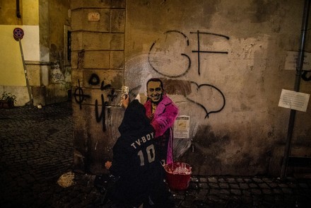 New action of the street artist TVboy in Rome, iTALY - 02 Dec 2020