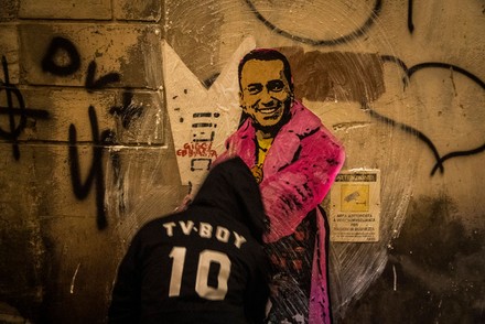 New action of the street artist TVboy in Rome, iTALY - 02 Dec 2020