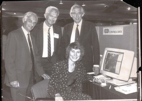 L-r John Houghton (met Office) Dr G Brian Tucker (iamap) Rober Pearce (reading University) And Virginia Bottomley With Weather Computer. Virginia Bottomley (now Baroness Bottomley Of Nettlestone)