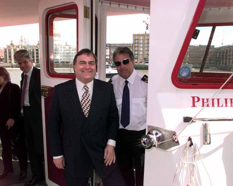 The First Of Four New London River Passenger Services (by White Horse) For The Millennium Was Launched Today At Bankside Pier By John Prescott. He Is Pictured With Skipper Tony Moore.