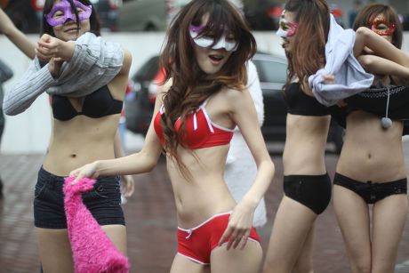 Eight Women Dance Street Their Underwear Editorial Stock Photo