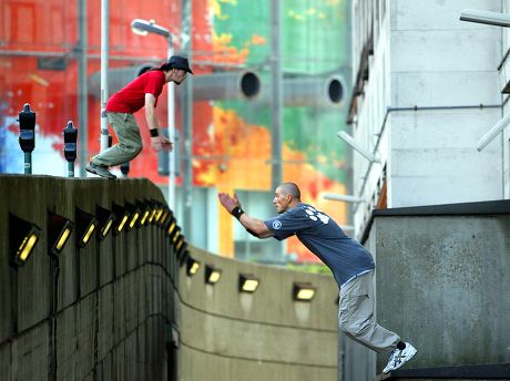 Ez (paul Corkery) And Bam (ben Milner) London's Leading Free-runners Pictured In Action. Inspired By The French Sport Of Parkour British Practitioners Have Started Gathering At The South Bank Centre To Pit Their Strength And Agility Against The Maze