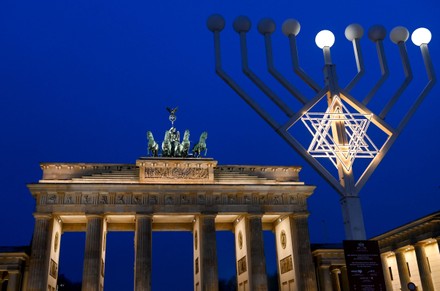 Ten Meter High Hanukkah Candle Holder Editorial Stock Photo