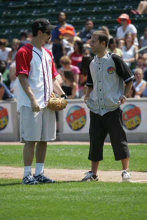 Kevin Richardson of the Backstreet Boys and Sebastien Lefebvre of Simple Plan play in a charity softball game against Simple Plan and the radio station KISS 103.5fm Chicago at Alexian Field in Schaumburg, IL.
