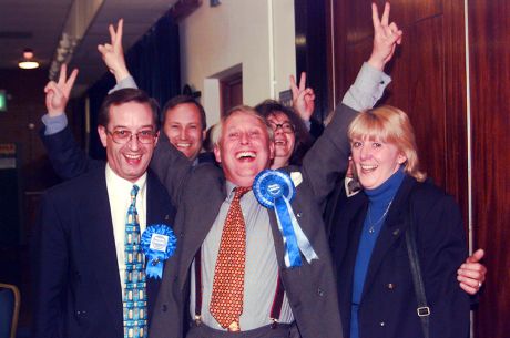 Conservative Bob Neill (centre) Celebrates His Success As Conservative Candidate In The Greater London Authority Constituency Of Bromley Robert Neill
