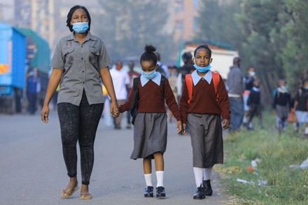 Mother Takes Her Children School During Editorial Stock Photo - Stock ...