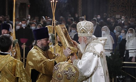 Russian Orthodox Christmas service, Moscow, Russian Federation - 06 Jan 2021