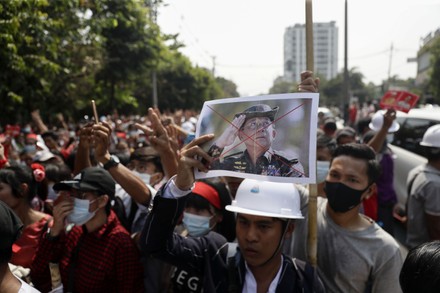 Thousands of people protest against military coup in Yangon, Myanmar ...