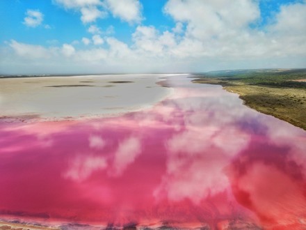 Flourescent pink lake, Hutt Lagoon, Port Gregory, Australia - 08 Feb 2021