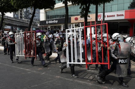 Riot Police Officers Carry Barriers They Editorial Stock Photo - Stock ...