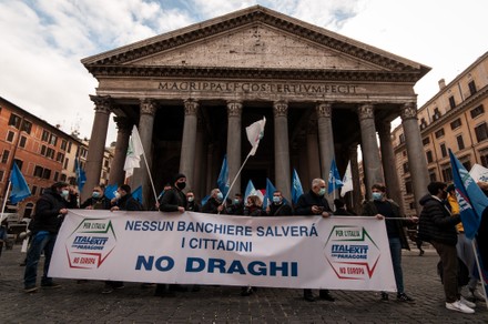 Former M5S activists demonstrate in Piazza del Pantheon against Premier Draghi and Europe, Rome, Italy - 17 Feb 2021