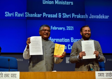 Union ministers Prakasah Javadekar And Ravi Shankar Prasad Announced New Social Media Guidelines, New Delhi, Delhi, India - 25 Feb 2021